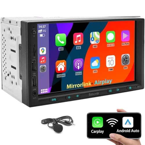 【2DIN&7インチ】KASUVAR ディスプレイ オーディオ:スマホ連携で無線CarPlay/AndroidAuto/Airplay、Youtubeをミラーリングする、バックカメラ連動、ステアリング制御、アンプ内蔵、イコライザー設定、映像出入力、USB/SD動画音楽再生可能な多機能カーオーディオ一体型車載ナビ IPSタッチパネル FM/AMラジオ Bluetooth5.0 技適取得【KAR7W】